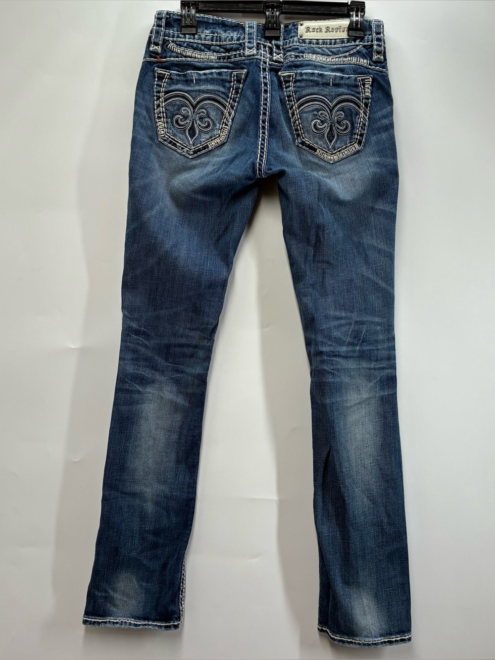 Vtg Y2K Rock Revival 28 Adele Dark Distressed Low Rise Denim Blue Jeans Skinny